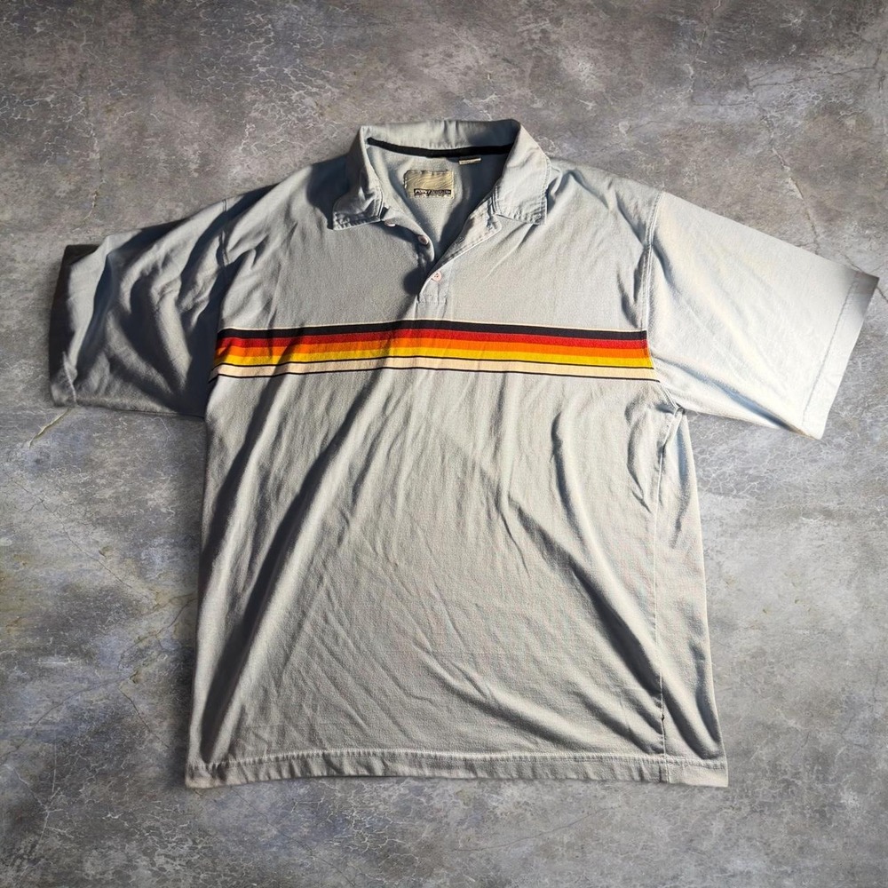 Point Zero Mens Blue Rainbow Stripe Polo Shirt Aviator Nation Style Large